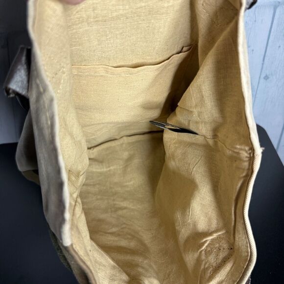 NEW Vintage Addiction tan recycled canvas leather camo print large tote bag - Picture 7 of 12